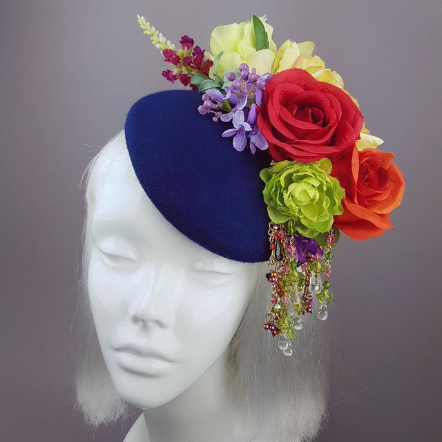 "Radella" Colourful Flower & Navy Blue Headpiece