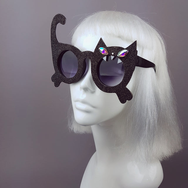 "Fierce" Black Glitter Cat Sunglasses