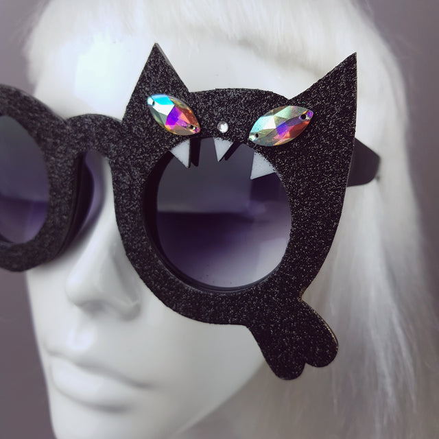 "Fierce" Black Glitter Cat Sunglasses