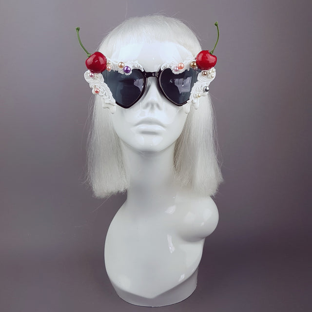 "Sweet As Sin" Cherries & Cream Heart Shaped Sunglasses