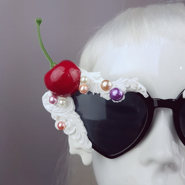"Sweet As Sin" Cherries & Cream Heart Shaped Sunglasses