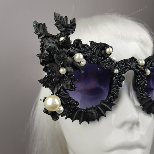"Adrienne" Black Filigree Ornate Bat Sunglasses