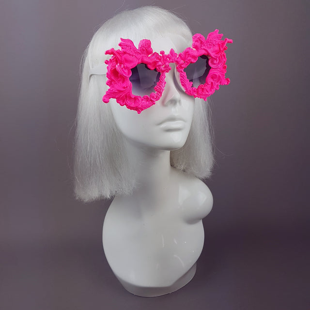 "Démoniaque" Neon Pink Filigree & Cherub Sunglasses