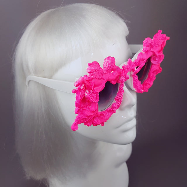 "Démoniaque" Neon Pink Filigree & Cherub Sunglasses