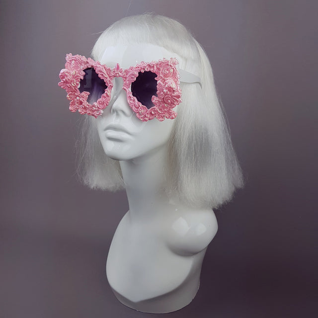 "Isolabella" Pink Glitter Filigree & Cherub Sunglasses