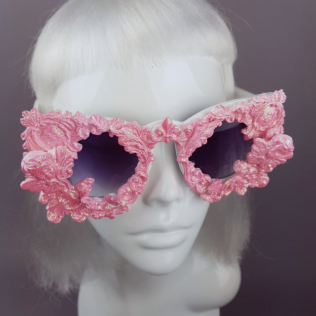 "Isolabella" Pink Glitter Filigree & Cherub Sunglasses