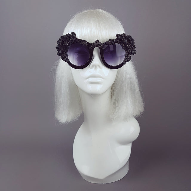 "Amaris" Black Rose Filigree Ornate Sunglasses