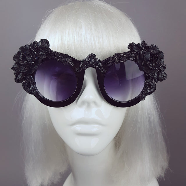 "Amaris" Black Rose Filigree Ornate Sunglasses