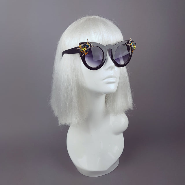 "Honey-B" Black Teal Bee Sunglasses