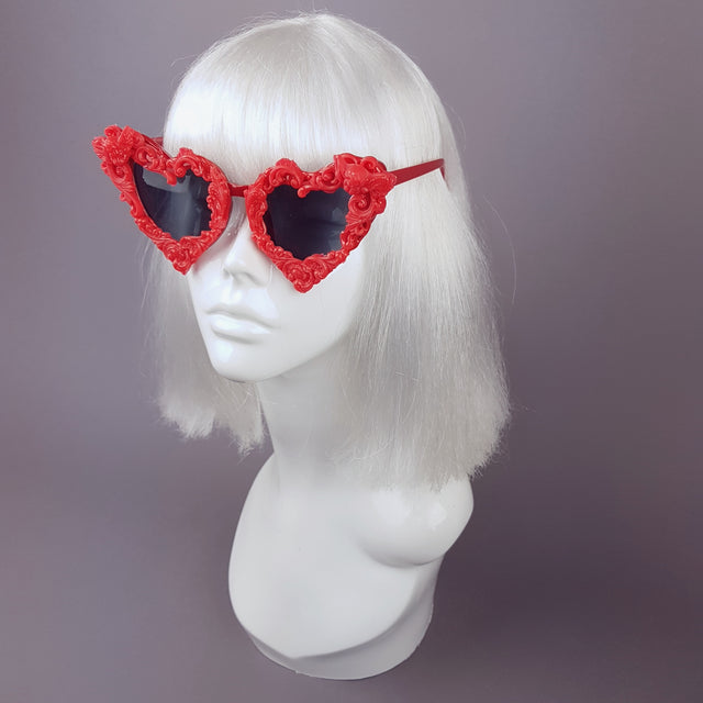 "Scarlett" Red Baroque Heart Shaped Sunglasses