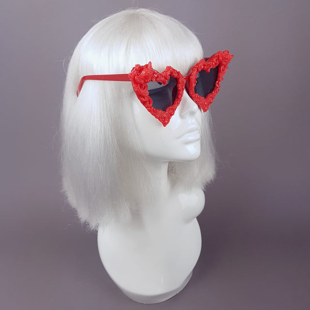 "Scarlett" Red Baroque Heart Shaped Sunglasses