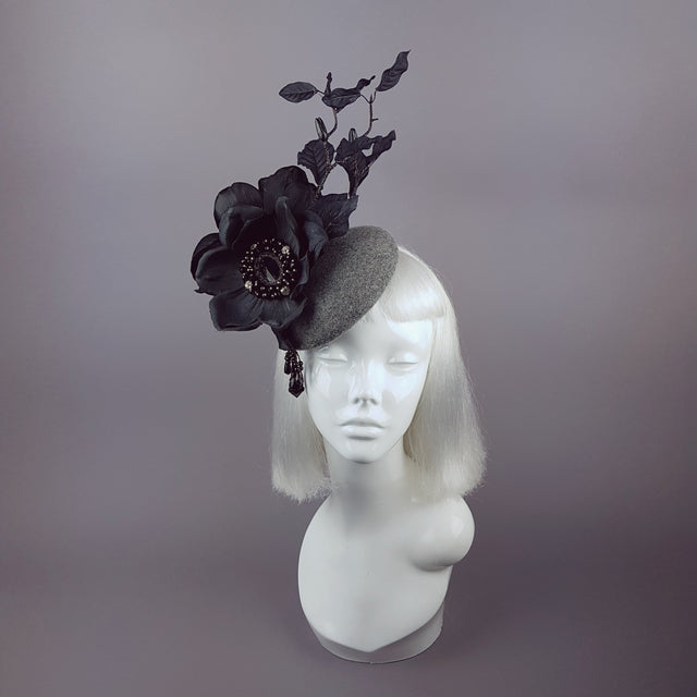 "Lethia" Black & Grey Flower Fascinator