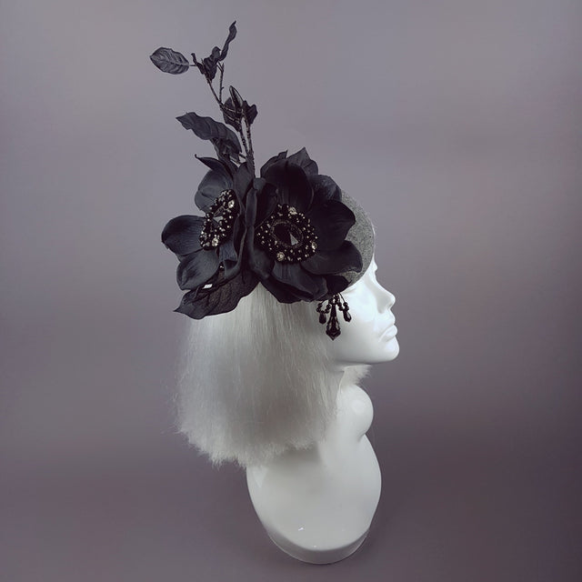 "Lethia" Black & Grey Flower Fascinator
