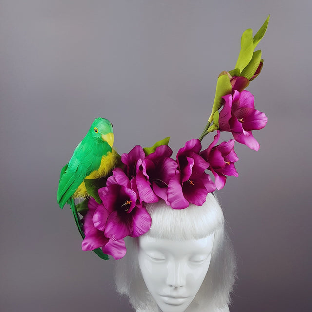 "Perroquet in Pink" Parrot & Gladioli Tropical Flower Headpiece