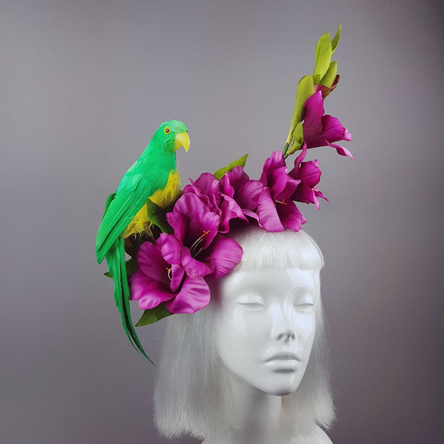 "Perroquet in Pink" Parrot & Gladioli Tropical Flower Headpiece