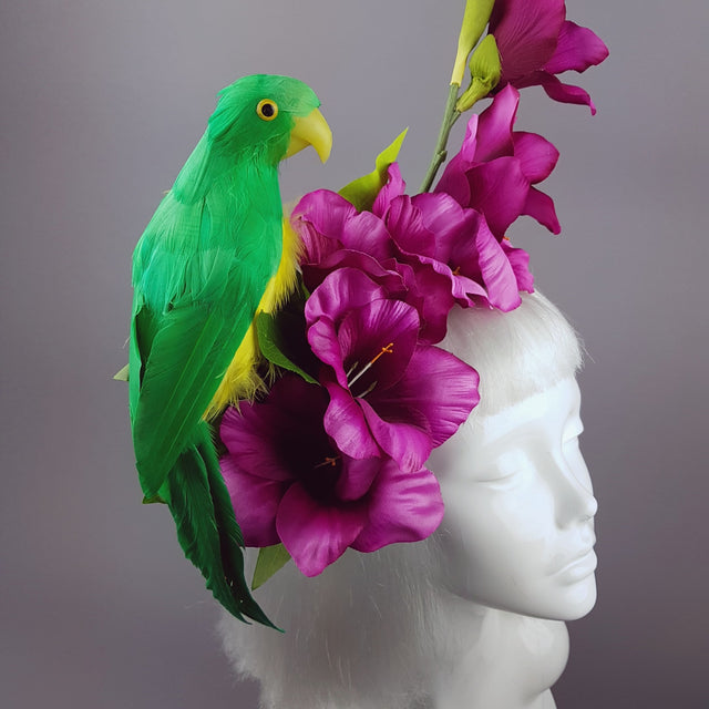 "Perroquet in Pink" Parrot & Gladioli Tropical Flower Headpiece