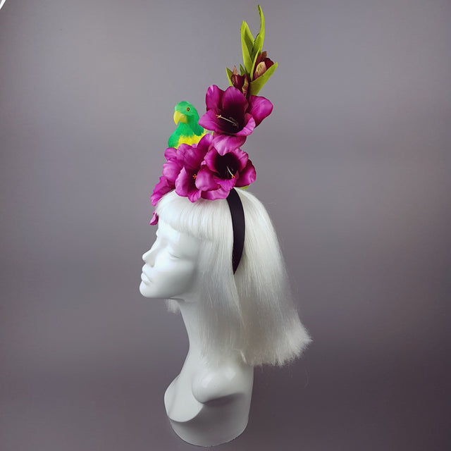 "Perroquet in Pink" Parrot & Gladioli Tropical Flower Headpiece