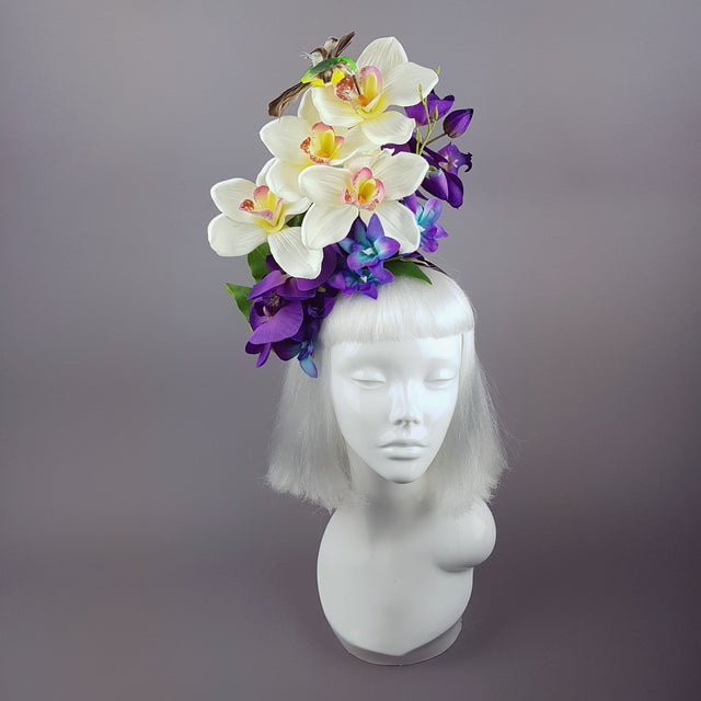 "Laila" Colourful Orchid and Hummingbird Headpiece