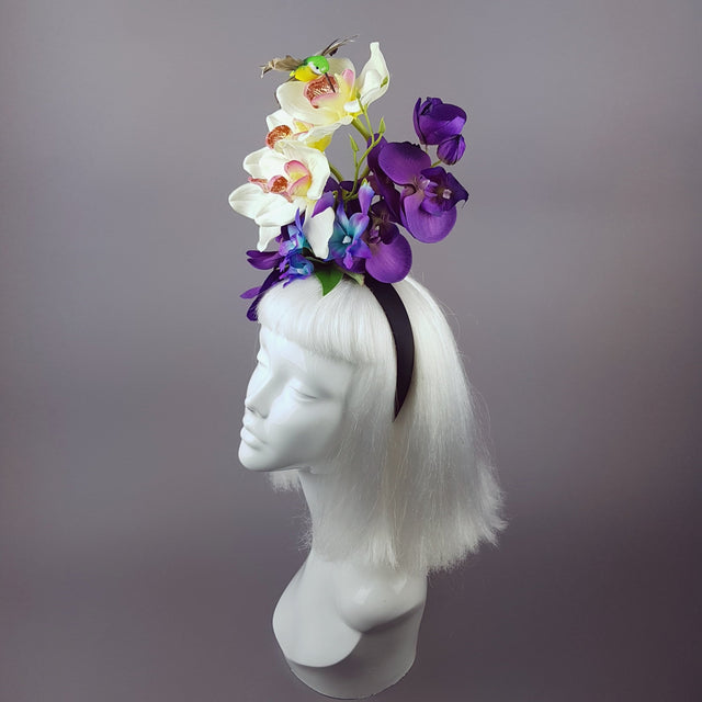"Laila" Colourful Orchid and Hummingbird Headpiece