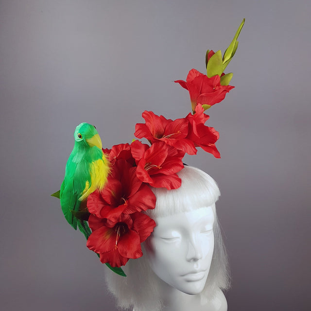 "Perroquet in Red" Parrot & Gladioli Tropical Flower Headpiece