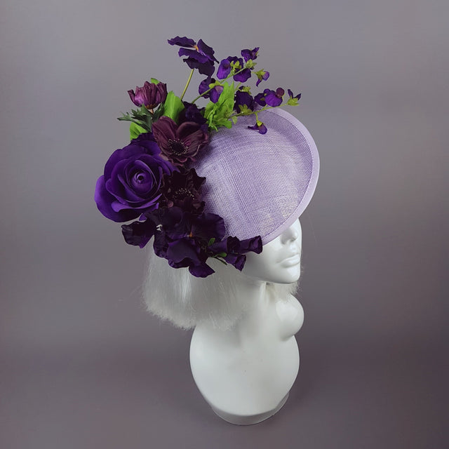 "Elvina" Purple Floral Ascot Wedding Hat