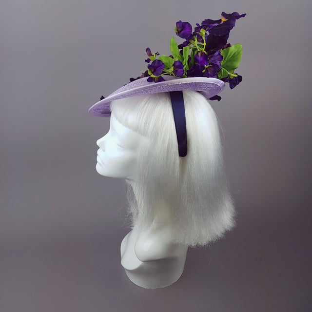 "Elvina" Purple Floral Ascot Wedding Hat
