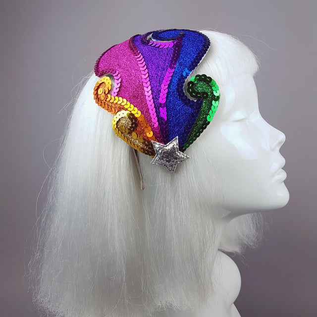 "Psychedelic Rainbow" Colourful Glitter Fascinator Hat