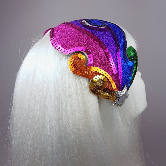 "Psychedelic Rainbow" Colourful Glitter Fascinator Hat