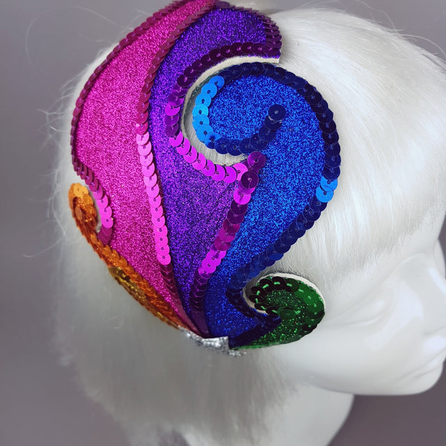 "Psychedelic Rainbow" Colourful Glitter Fascinator Hat