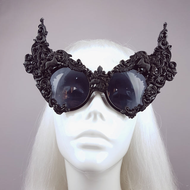 "Mystique" Black Unicorn Filigree Sunglasses