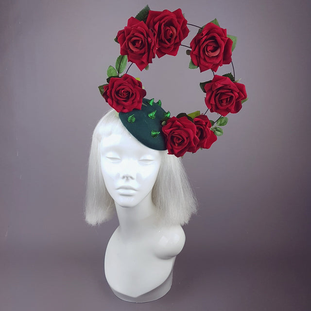 "Les Épines" Red Rose Halo Fascinator Hat