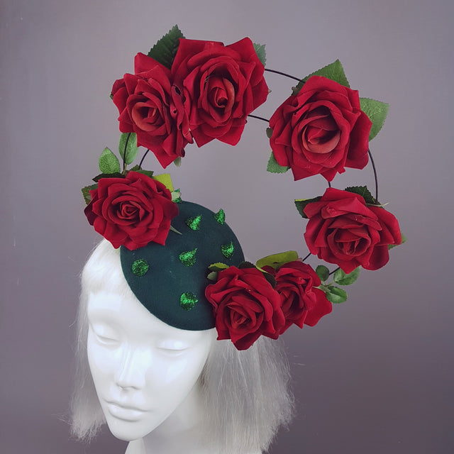 "Les Épines" Red Rose Halo Fascinator Hat