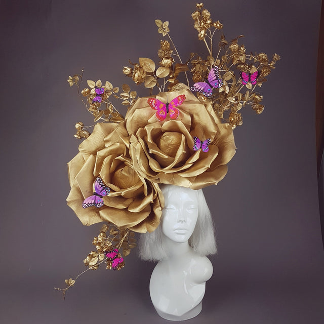 "Rhiannon" Giant Gold Roses Headdress