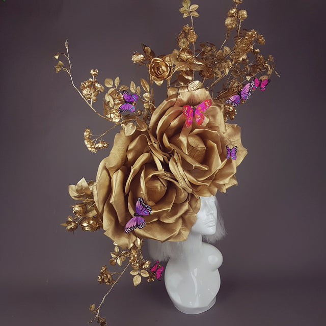 "Rhiannon" Giant Gold Roses Headdress