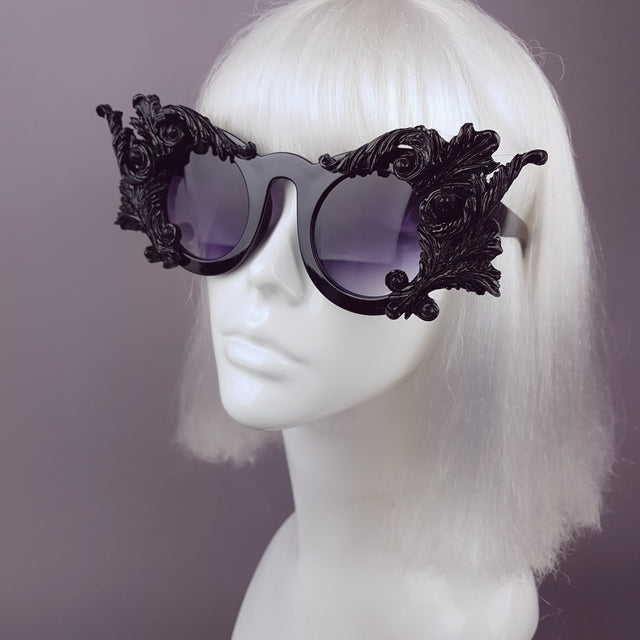 "Dominion" Black Filigree Ornate Sunglasses