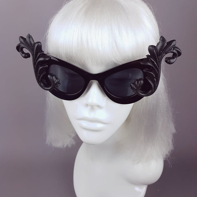 "Diva" Black Filigree Catseye Sunglasses
