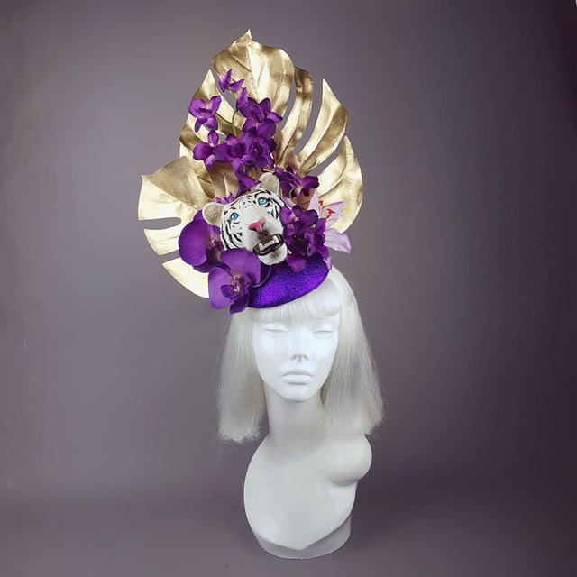 "Byakko" Tiger Gold & Purple Tropical Flower Fascinator Hat