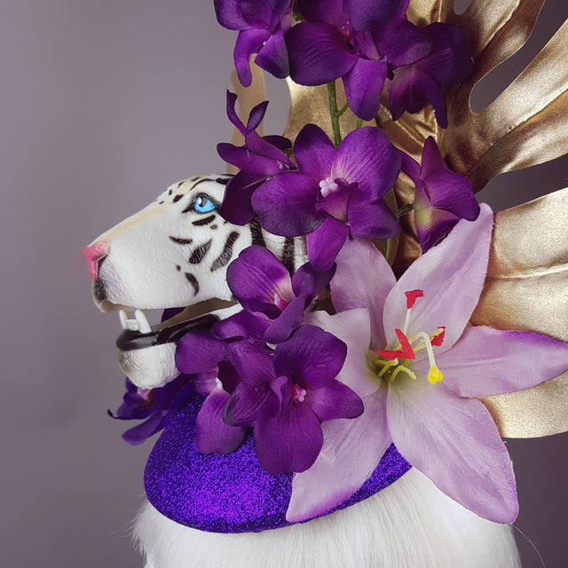 "Byakko" Tiger Gold & Purple Tropical Flower Fascinator Hat