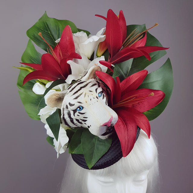 "Baekho" Tiger Red & Black Tropical Flower Fascinator Hat