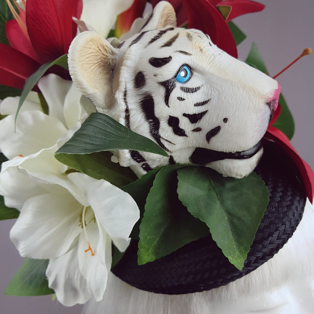 "Baekho" Tiger Red & Black Tropical Flower Fascinator Hat