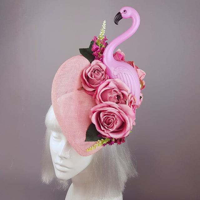 "Chichi" Pink Flamingo and Roses Fascinator Hat