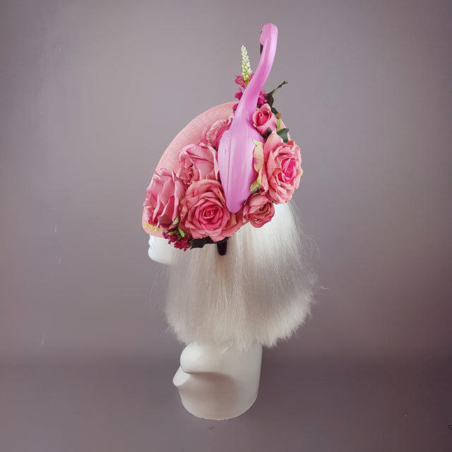 "Chichi" Pink Flamingo and Roses Fascinator Hat