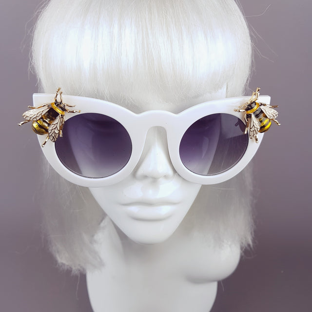 "Bumbler" White Yellow Bee Sunglasses