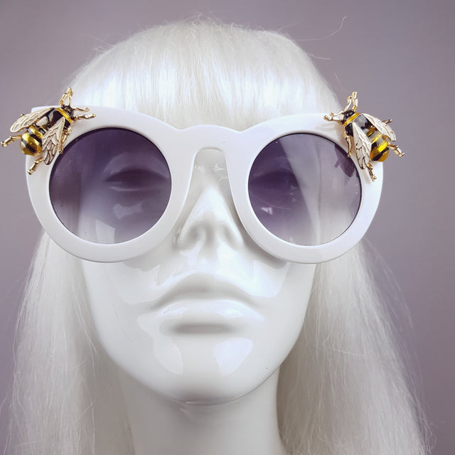 "Bumbler" White Yellow Bee Sunglasses