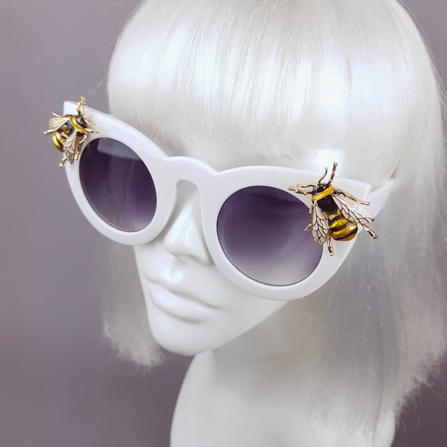 "Bumbler" White Yellow Bee Sunglasses