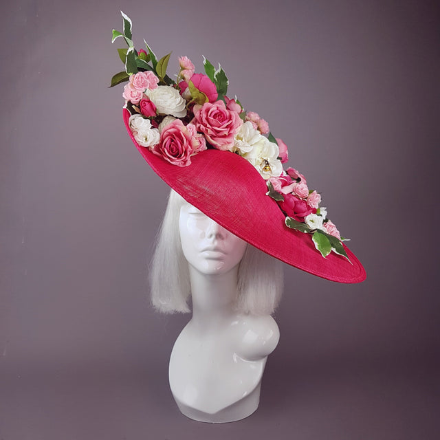 "Rose Garden" Extra Large Pink Flower Hat with Bee