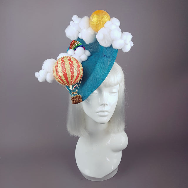 "Oh The Places You'll Go" Hot Air Balloon, Sun Clouds & Rainbow Fascinator Hat