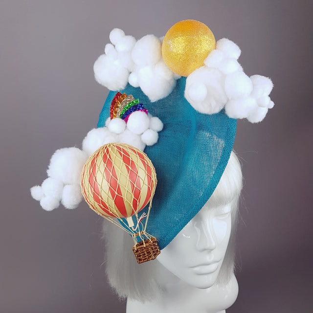 "Oh The Places You'll Go" Hot Air Balloon, Sun Clouds & Rainbow Fascinator Hat