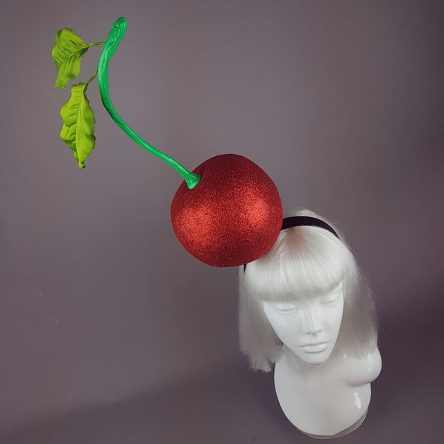 "Cherry on Top " Red Glitter Giant Cherry Headpiece