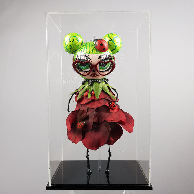 "Rosebud" Rose & Ladybird Doll LowBrow Art Sculpture in Perspex Box